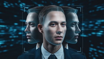 Ilustración conceptual de confusión de identidad con múltiples rostros iguales, representando casos de homónimos en verificación digital