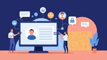Ilustración sobre apertura digital de productos financieros y reducción de abandono mediante verificación biométrica y automatización