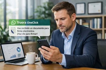 Firma digital de contratos con OneClick de Truora desde WhatsApp, email y SMS con validez legal en Colombia, México, Perú y Chile.