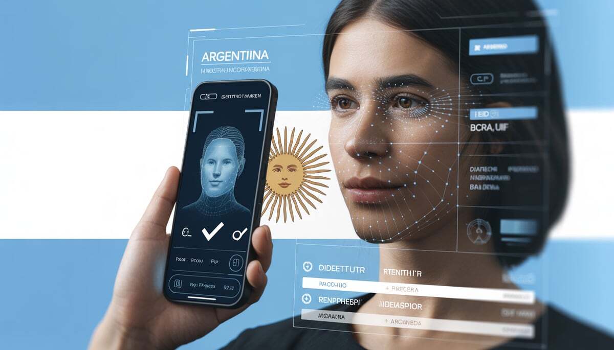 Alt text: Verificación de identidad digital en Argentina mediante biometría facial y tecnología fintech conectada con SID, RENAPER, BCRA y UIF para procesos KYC en 2026