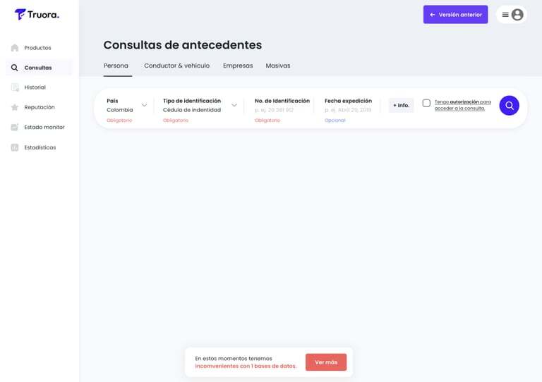 Novo painel de consultas do TruChecks