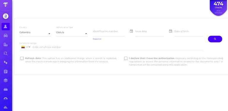 Painel anterior de consultas do TruChecks